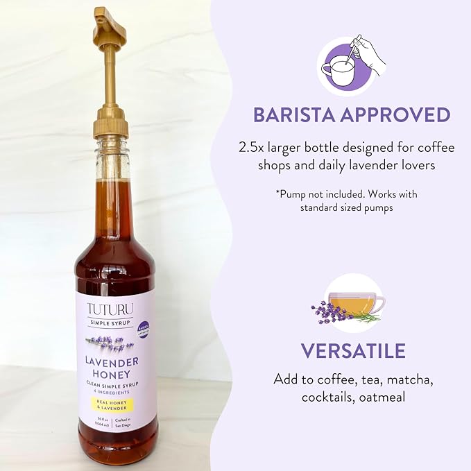 Lavender Honey Simple Syrup for Coffee, Cocktails, Tea, Matcha - Clean Simple Syrup with Real