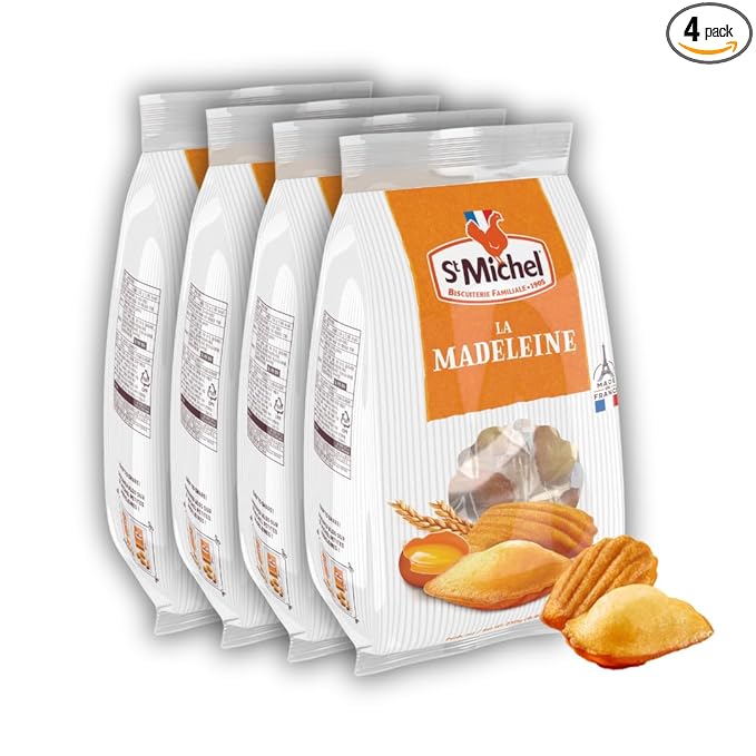 St Michel Traditional Madeleines French Sponge Cakes Made In France, Pack of 4 (250g each) Non-GMO.
