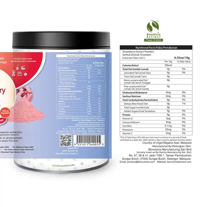 Bionutricia Strawberry Extract Powder 20:1 ??No Sugar Added, Rich in Vitamin C & Antioxidants