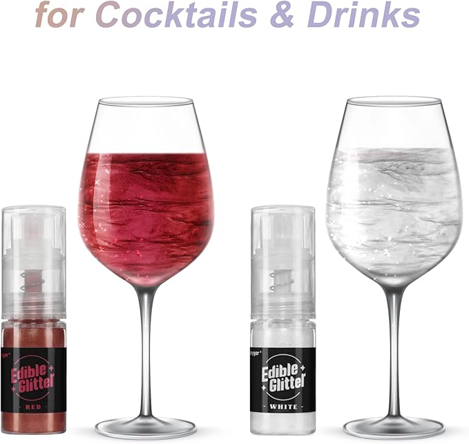 Sujoygar Edible Glitter Spray 2 Colors, Red and White Edible Glitter for Cocktails, Shimmer Powder