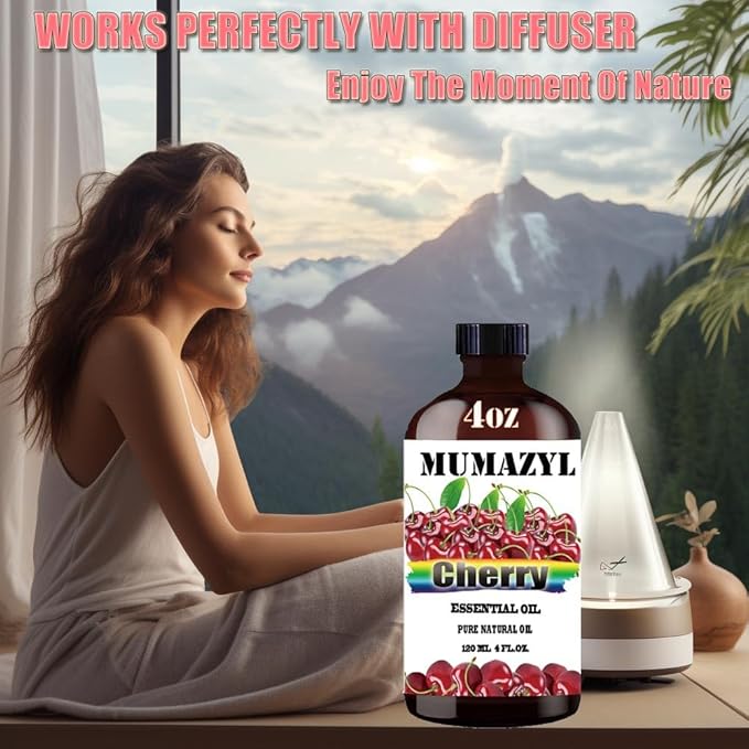 Cherry Essential Oil, Cherry Oil 4 Fl Oz 120ML for Diffuser Humidifier Yoga Cleaning DIY Candle