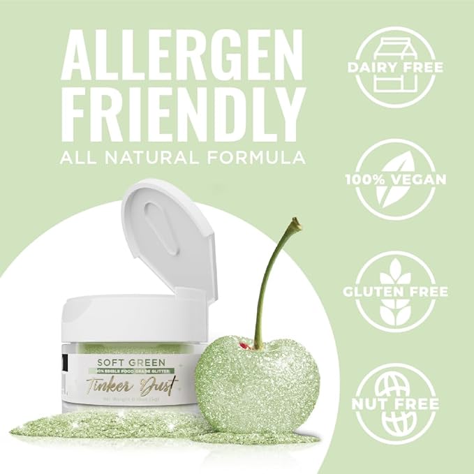 Bakell - Soft Green Tinker Dust (5g, 1x Jar) Edible Glitter for Food, Desserts, and Beverages!