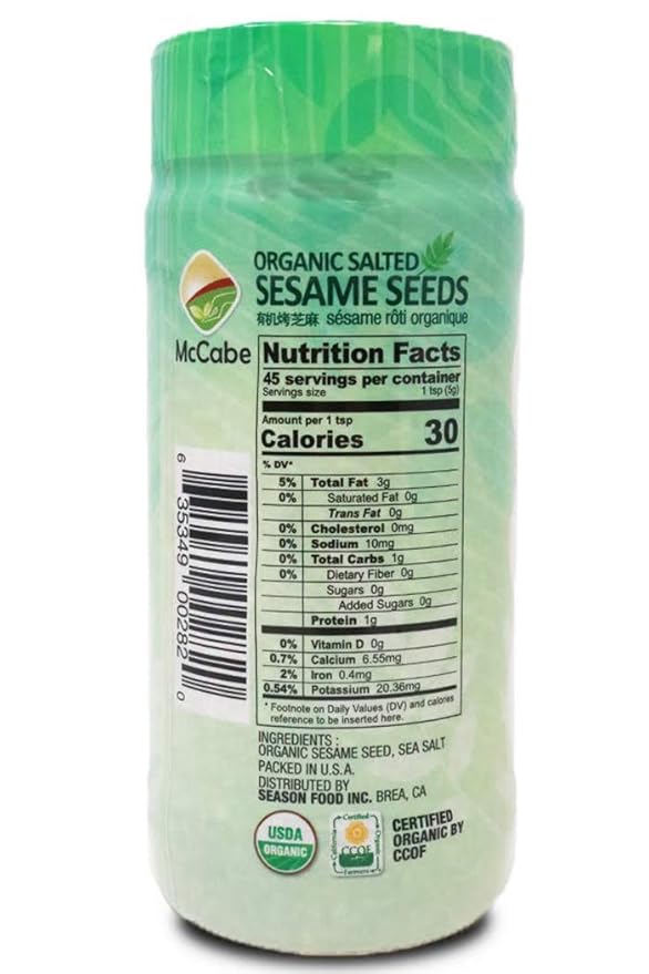 McCabe Organic Roasted Salted Sesame Seeds - Organic Toasted Salted Sesame Seeds | Rich with Fiber