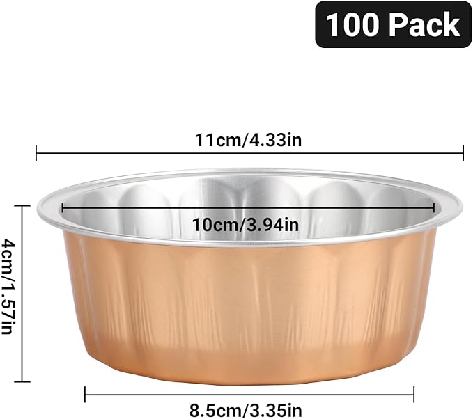 Beasea Aluminum Ramekins, 8oz 100 Pack Disposable Ramekins Foil Cups Baking 3.9" Ramekin Cup