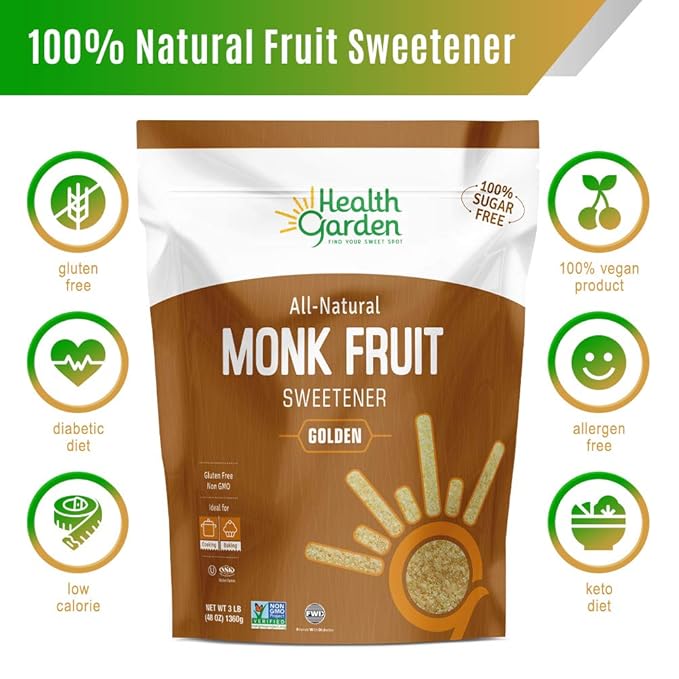 Health Garden Monk Fruit Sweetener, Golden- Non GMO - Gluten Free - 1:1 Sugar Substitute - Kosher