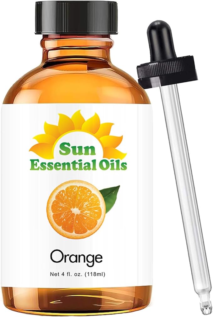 Sun Essential Oils - Sweet Orange Essential Oil 4 oz with Dropper for Diffusers, Hair, Skin Care
