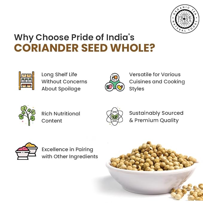 Pride of India – Coriander Seed Whole – Fresh & Gourmet Indian Whole Spice – Good for