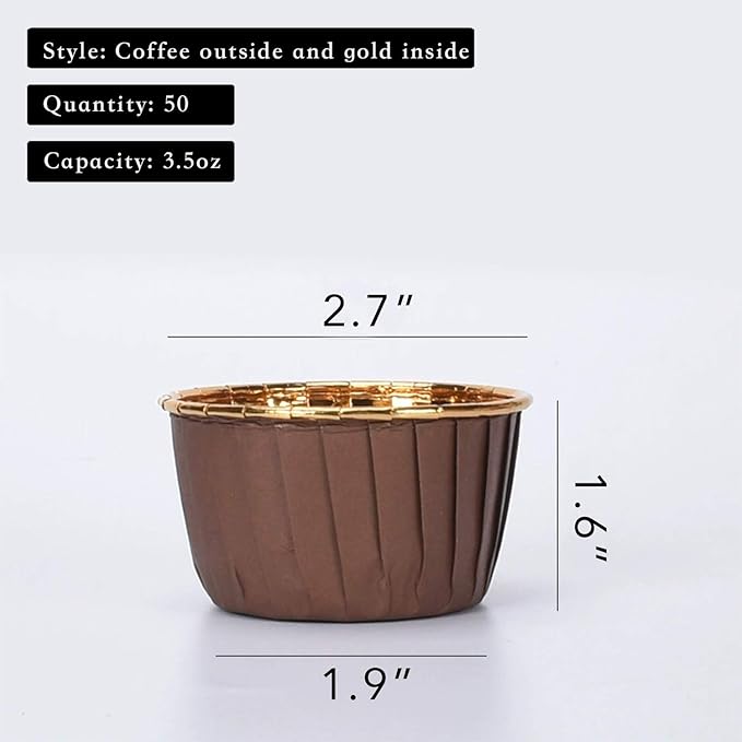 Party Hippo Disposable Foil Muffin Liners, Gold Aluminum Cupcake Ramekin Holders, Little Baking