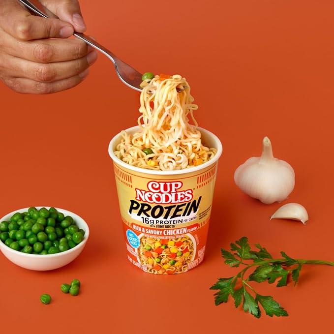 Nissin Cup Noodles Protein Ramen, Chicken Flavor with Bone Broth, 16g Protein, 2.54 Ounce Cup (Pack