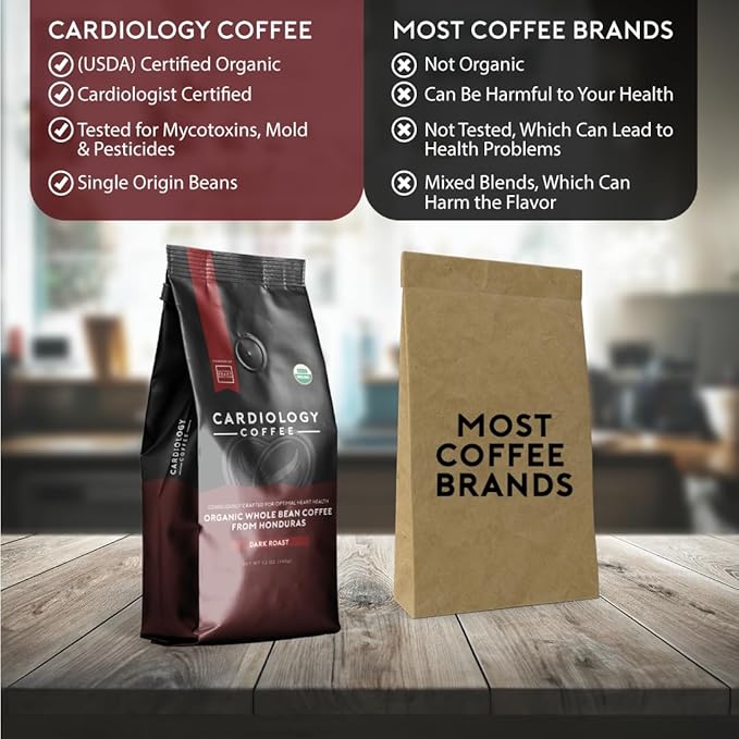 Cardiology Coffee ??Whole Bean Coffee ??USDA Certified Mold-Free 12oz Premium Dark Roast Coffee
