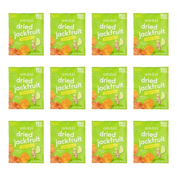 Am채zi Foods | Ginger Lime Dried Jackfruit (12 Pack) | All Natural Mini Travel Snacks | Gluten Free