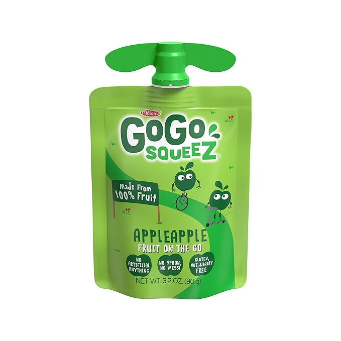 GoGo squeeZ Applesauce and Fruit Puree, Apple Apple, 3.2 oz (Pack of 20), Unsweetened Fruit Snacks