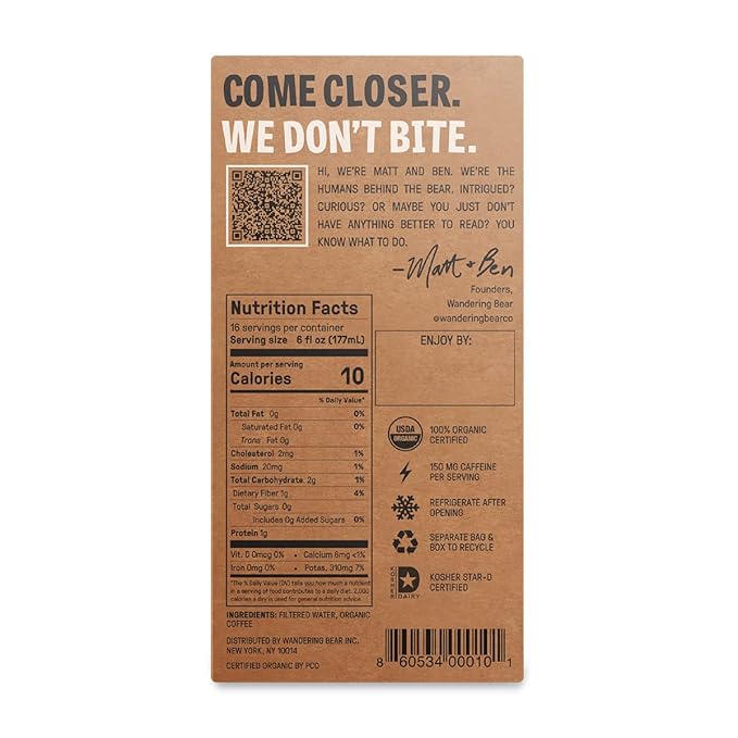 Wandering Bear Straight Black Organic Cold Brew Coffee On Tap, 96 fl oz - Extra Strong, Bold