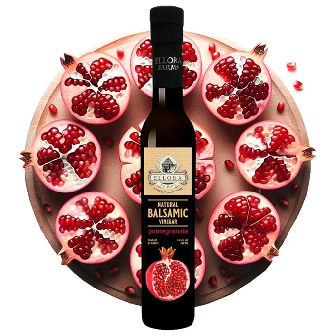 Ellora Farms, Pomegranate Infused Thick Aged Balsamic Vinegar, No-Added Sugar, No-Preservatives