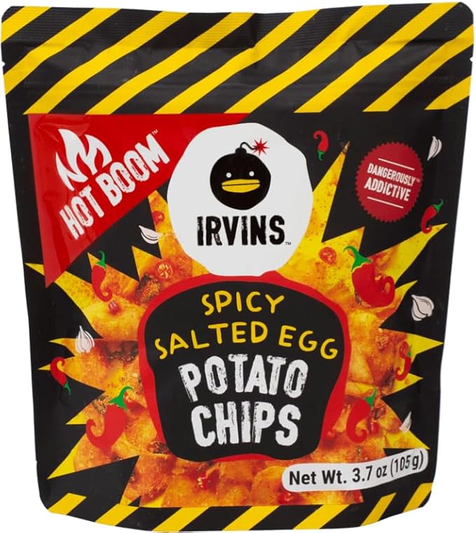 IRVINS Potato Chips Crisps Variety Pack Of 3: Salted Egg Potato Chips (3.7 oz), Spicy Salted Egg