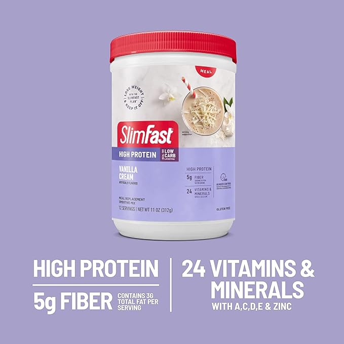 SlimFast Advanced Nutrition High Protein Meal Replacement Smoothie Mix, Vanilla Cream, Weight Loss