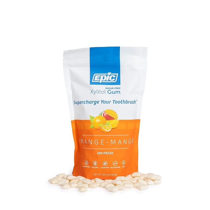Epic 100% Xylitol Orange Mango Chewing Gum - Sugar Free, Aspartame Free Dental Gum - Supports Oral