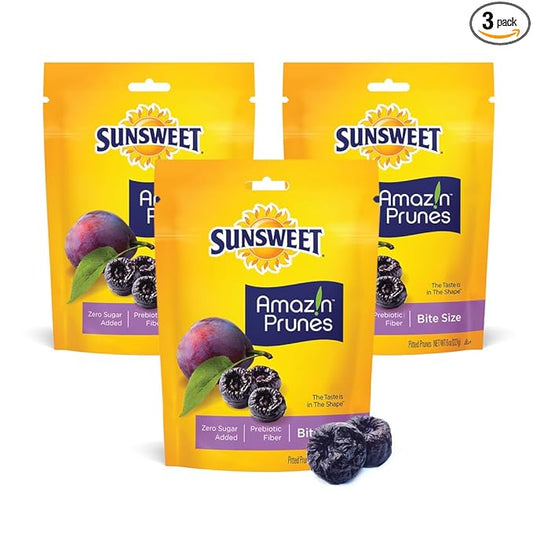 Sunsweet Amazin' Prunes - Bite Size Prunes Pitted Unsweetened & Dried - Gluten Free, Vegan, Low Fat