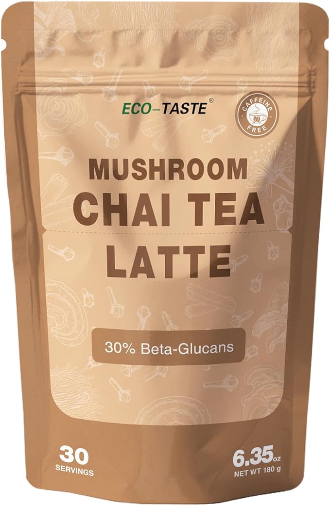 Chai Tea Latte with Mushrooms - 30 Servings, 30% Beta-Glucans - Lion's Mane, Reishi Spore, Turkey