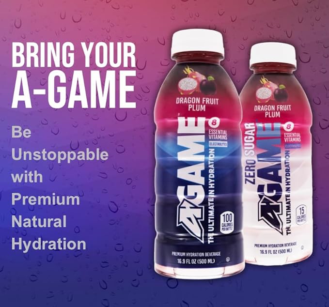 A-GAME Zero Sugar Sports Drink, Dragon Fruit Plum Zero Sugar, The Ultimate Sugar Free Hydration