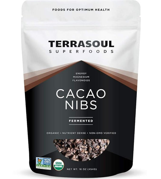 Terrasoul Superfoods Raw Organic Cacao Nibs, 16 Oz, Superfood Crunch for Smoothie Bowls, Nut Butter
