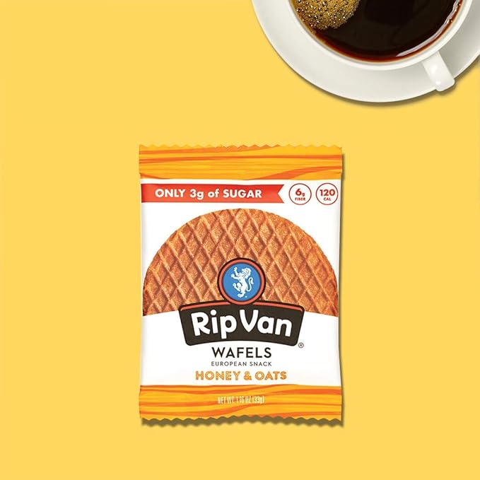 Rip Van Wafels Honey & Oats Stroopwafels - Healthy Snacks - Non GMO Snack - Keto Friendly - Office