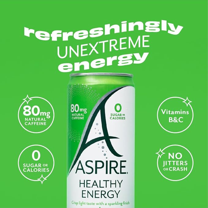 ASPIRE® Strawberry Watermelon, Healthy Energy Drink 80mg Natural Caffeine, Zero Sugar No Carbs Keto