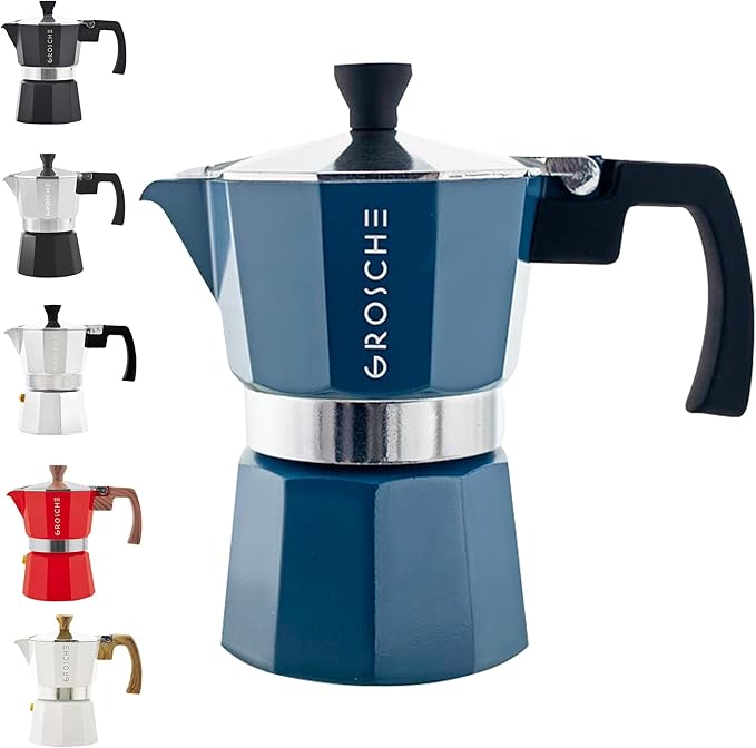 GROSCHE Milano Stovetop Espresso Maker Moka Pot 3 espresso Cup - 5 oz, Blue -Moka Espresso Coffee