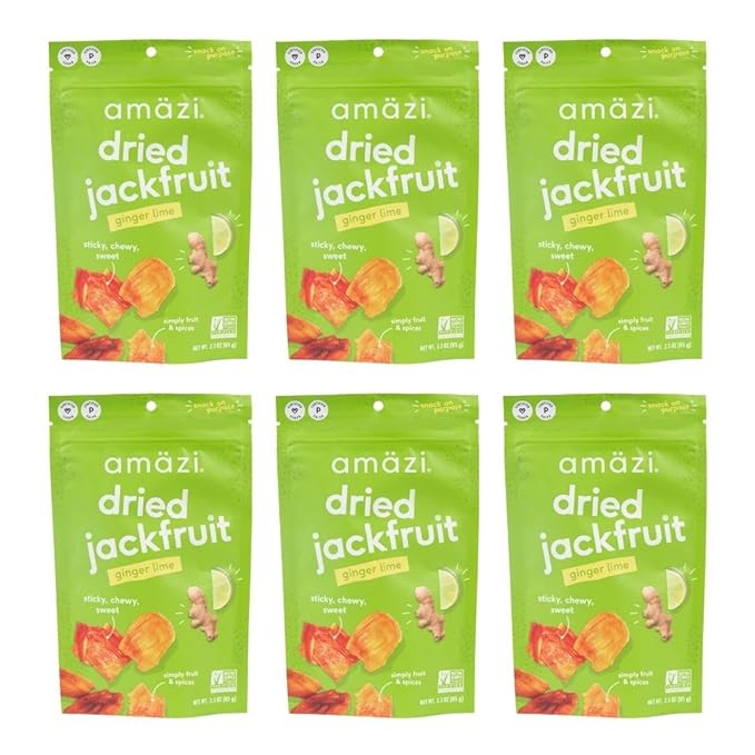 Am채zi Foods | Ginger Lime Dried Jackfruit (6 Pack) | All Natural Snacks | Gluten Free Healthy Dried