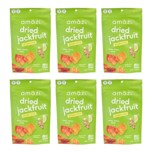 Am채zi Foods | Ginger Lime Dried Jackfruit (6 Pack) | All Natural Snacks | Gluten Free Healthy Dried