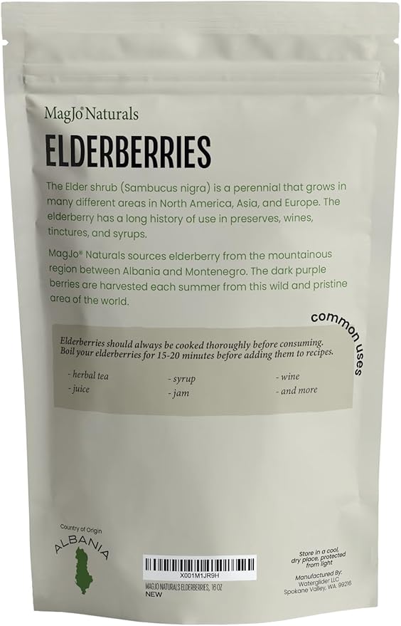 MagJo Dried Elderberries - 100% Wild crafted Dried Elder berries - 2lb Bulk - Non-Irradiated
