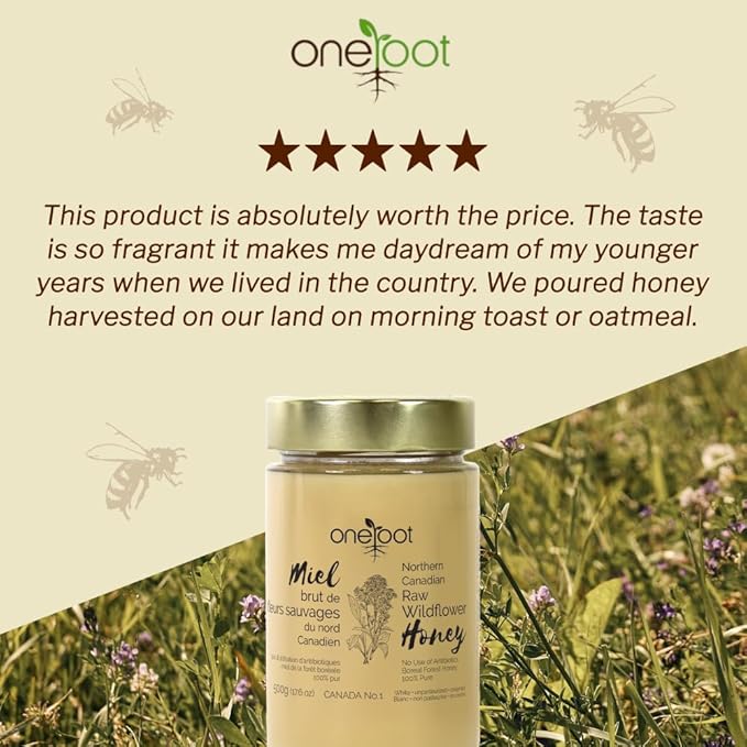 Oneroot 100% Canadian Flower Honey - Honey Wildflower Unfiltered, Unheated & Creamed, Nutrient Rich