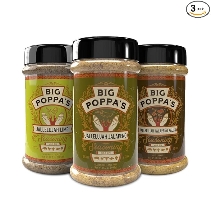 Big Poppa’s Jallelujah Seasoning Set – Gourmet Spice Trio with Jalapeño, Jalapeño Bacon & Lime Rubs