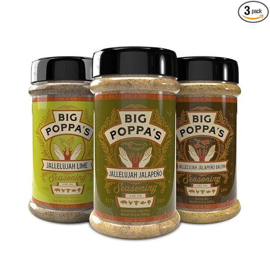 Big Poppa’s Jallelujah Seasoning Set – Gourmet Spice Trio with Jalapeño, Jalapeño Bacon & Lime Rubs