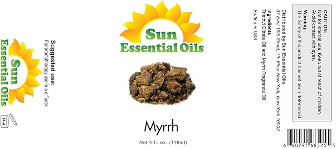 Sun Essential Oils - 4 oz Myhrr Essential Oil for Diffuser, Skin, Face, Hair & Aromatherapy