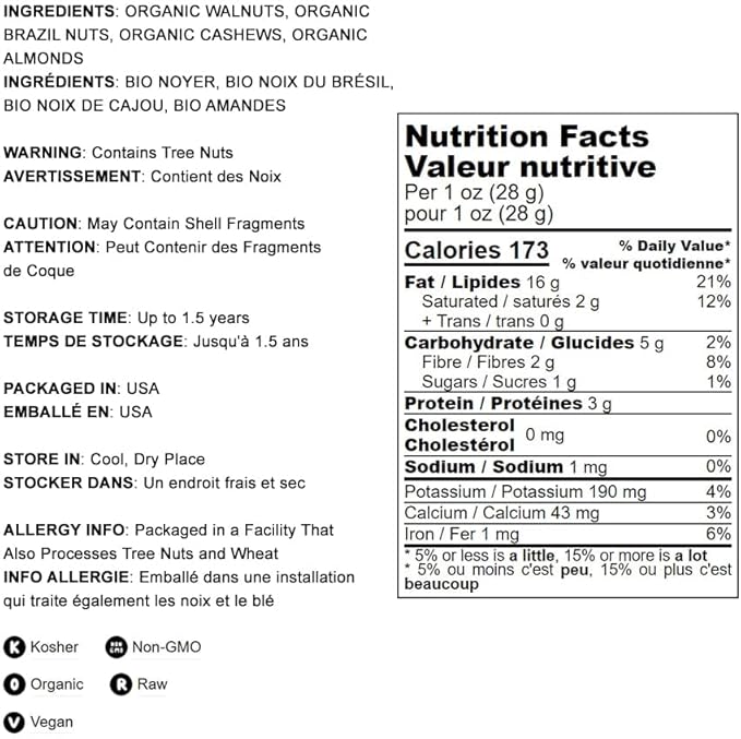 Food to Live Organic Mixed Raw Nuts, 2 Pounds ??Cashews, Brazil Nuts, Walnuts, Almonds, Non-GMO