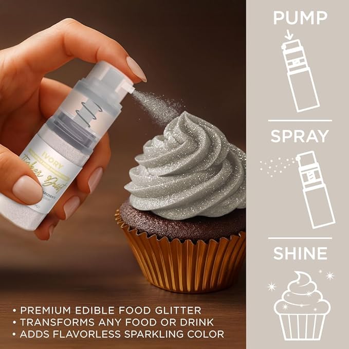 Bakell - Ivory Tinker Dust (4g, 1x Mini Spray Pump) Edible Glitter for Food, Desserts, and
