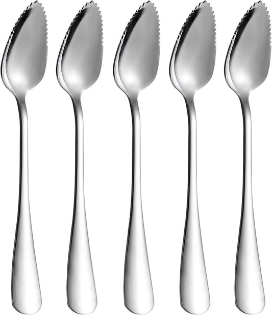5 PCS Grapefruit Spoons, Stainless Steel Grapefruit Spoon Utensil Set, Serrated Edge & Thick Gauge