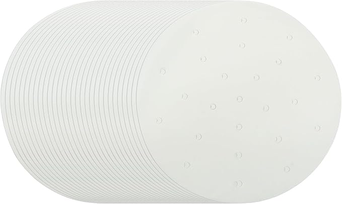 100 Pack 9 Inch Bamboo Steamer Liner - Round Air Fryer Parchment Paper with Holes - White Non Stick