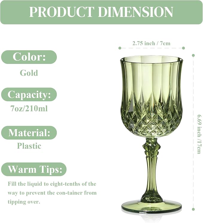 XUWAIDSGN 16 Pcs 7oz Plastic Vintage Wine Glasses Drinking Glasses Unbreakable Wedding Glassware