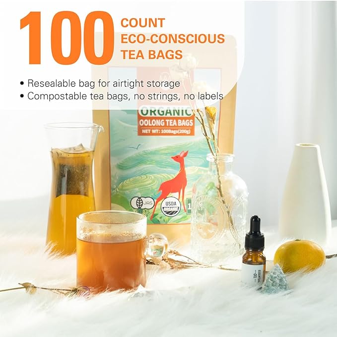 WT WEETEE Organic Oolong Tea Bags, Organic Oolong Tea 100 Count, Mild & Refreshing, Natural