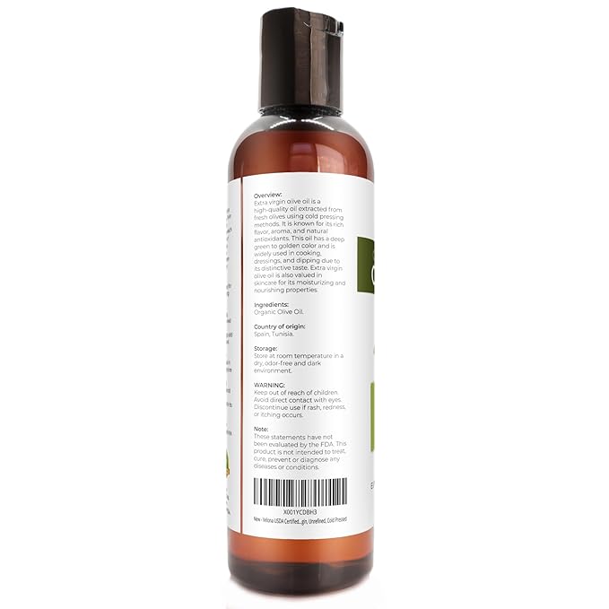 velona USDA Certified Organic Olive Oil - 4 Fl Oz | 100% Pure and Natural Carrier Oil | Extra