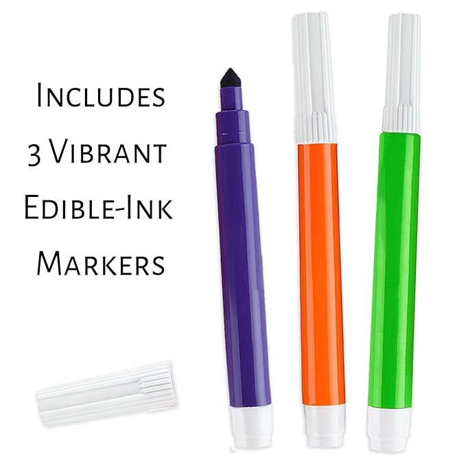 Halloween Cookies Decorating Kit Coloring Gift For Kids Food | 4 Jumbo Cookies + 3 Edible Markers |