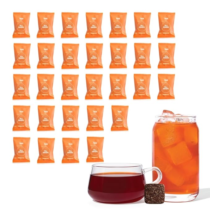 Tea Drops 30 Bulk Pack Thai Tea Bagless Tea - Loose Leaf, Lightly Sweetened, On-The-Go.