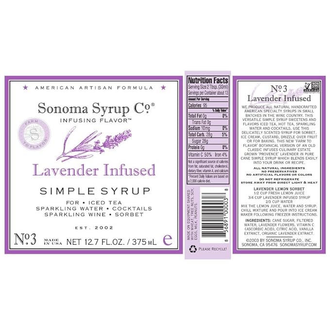 Sonoma Syrup Co. Lavender Infused Simple Syrup 12.7 fl oz | for Coffee, Cocktails, and Cooking |