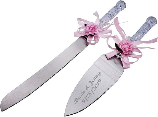 GIFTS INFINITY® Personalized Wedding Cake Knife and Server Set Free Engraving Bridal & Baby Shower