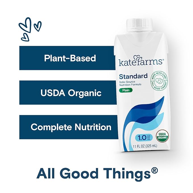 KATE FARMS Organic 1.0 Sole-Source Nutrition Shake, Plain, 16g Protein, 27 Vitamins and Minerals