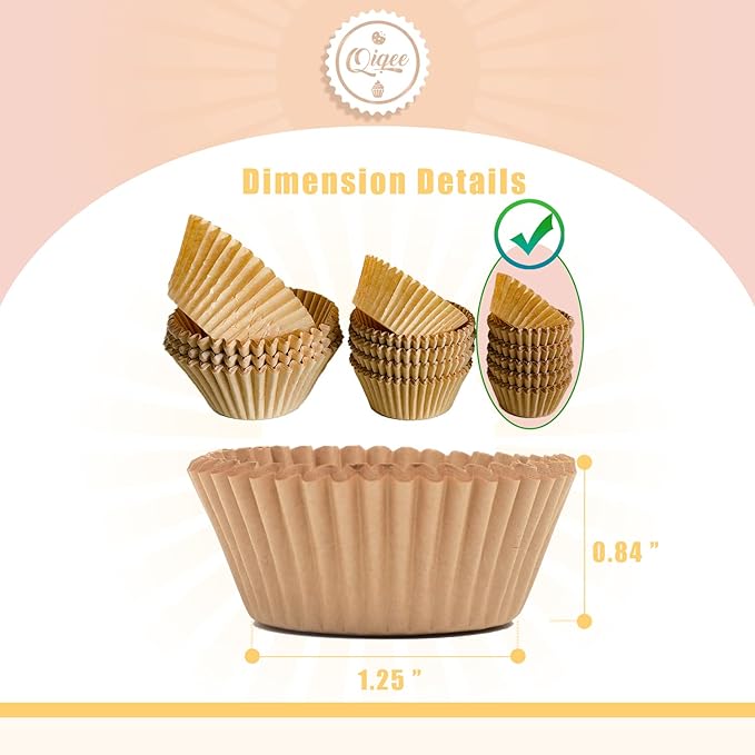 qiqee 600 Count Mini Cupcake Liners Natural Muffin Liners Food Grade Brown Baking Cups Paper No