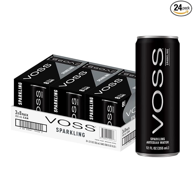 VOSS Artesian Sparkling Water Cans - 3 Pack of 8 – 24 Slim Cans - Pure Carbonated Water Refreshment