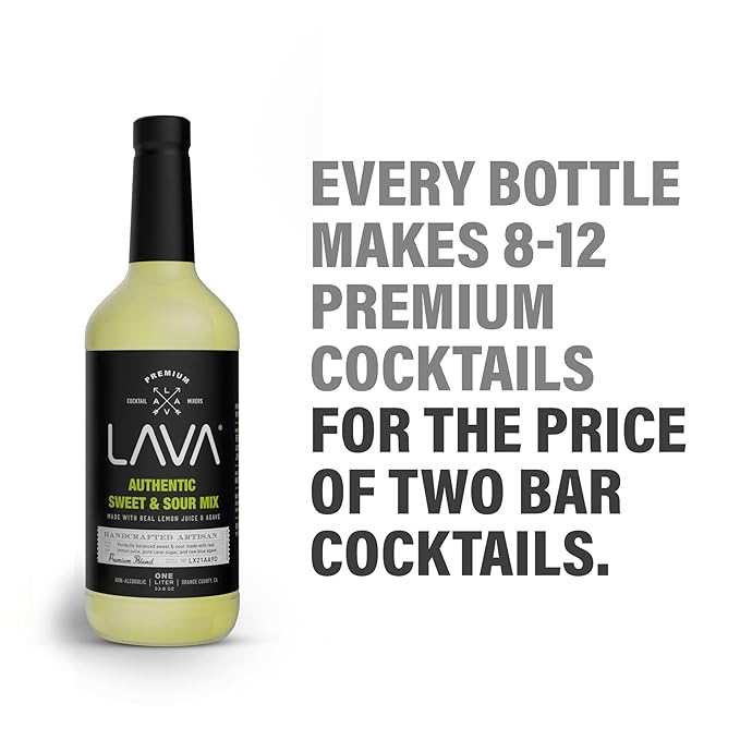 LAVA Premium Authentic Sweet & Sour Mix, Made with Real Lemon Juice, Lime Juice, Raw Blue Agave, No